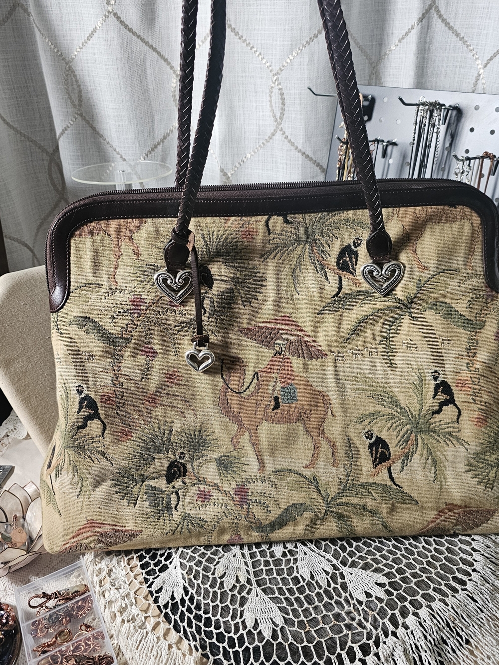 Vintage  Brighton Safari Jungle Tapestry Large Shoulder Travel Carpet Bag(130)